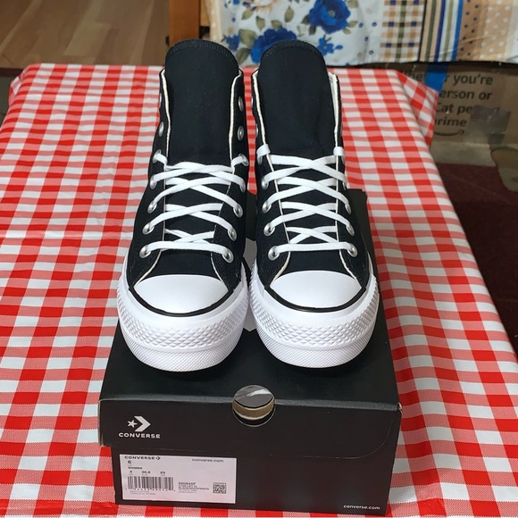 Women CONVERSE Chuck Taylor All Star  CTAS LIFT HI BLACK WHITE 560845F Size 6 - Picture 11 of 16